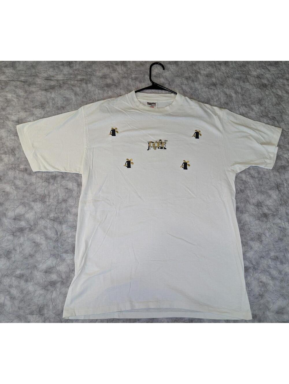 Vintage Oneita PowerPro Golf Embroidered White T Shirt Size Large USA Golfer Bag